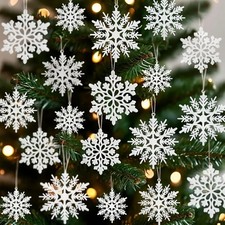 18PCS White Glitter Snowflake Ornaments   Snowflake Decorations for Christmas...