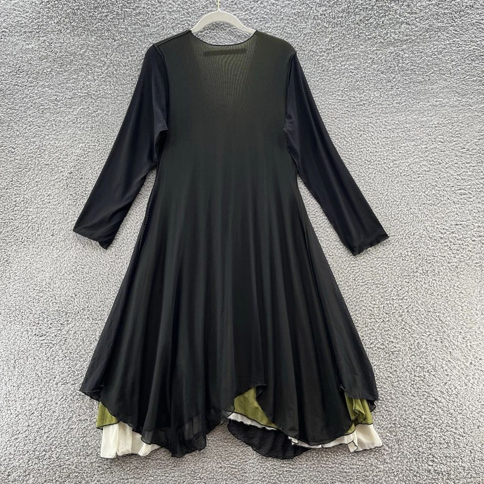 Vestido Cynthia Ashby Mediano Negro Verde Malla Superposición Relajado Lagenlook En Capas Foto 2 de 4