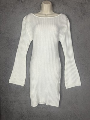 H&M Divided Sweater Dress Womens Medium White Ribbed Cutout Soft Glam Baddie
