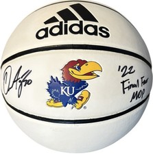 Kansas Jayhawks Ochai Agbaji Signed Kansas White Logo Basketball Beckett Cert