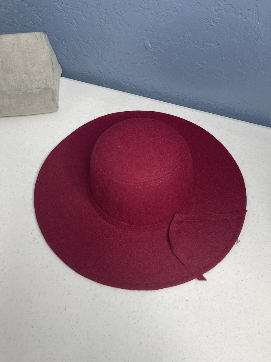 ISA & STEF maroon wool wide brim floppy harvest hat with  display picture 1