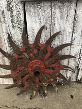 Metal Rotary Blade Rustic Red Orange Tiller Hoe Wheel 20" Farmhouse Garden
