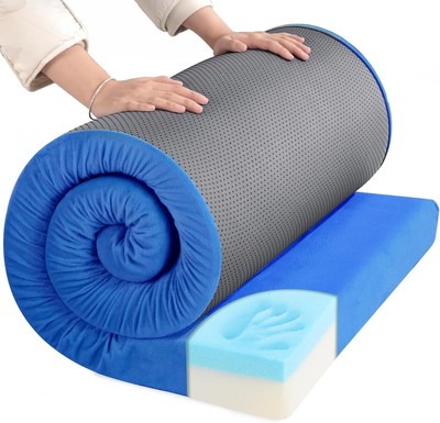 HOMBYS 3 INCH Thick Waterproof Memory Foam Cot Size-72''x24''x3'', Navy Blue 