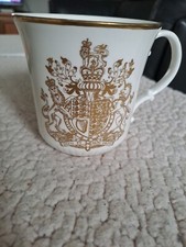 Royal Doulton Q E 2 Silver Jublee Mug With guilt Decoration
