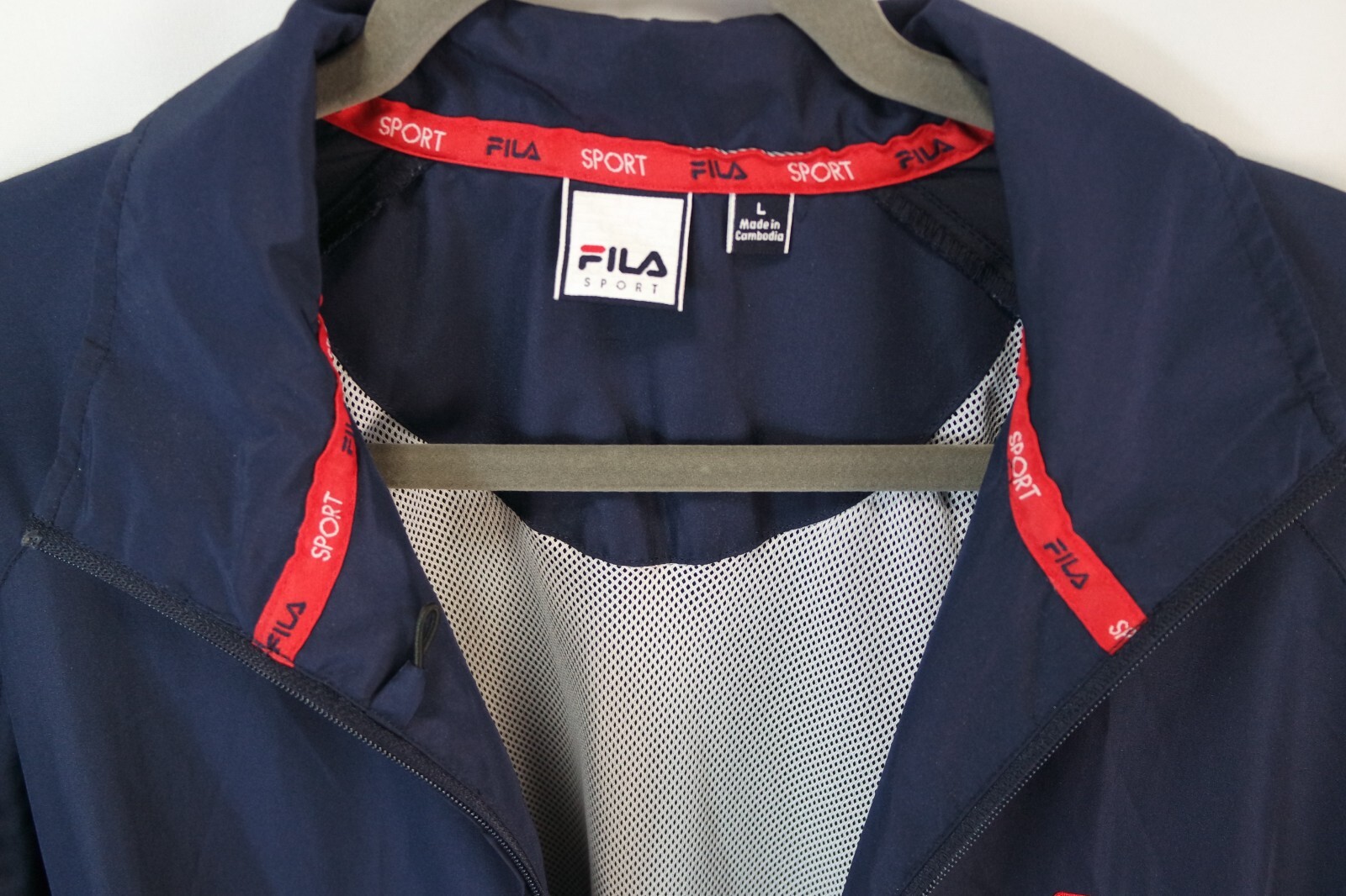 Giacca frangivento leggera Fila Sport manica lunga taglia L rossa bianca e blu