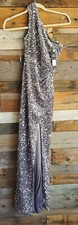 NWTs Fashion Nova Silver Sequin One Shoulder Floor Length Party Dress Sz XS Glam