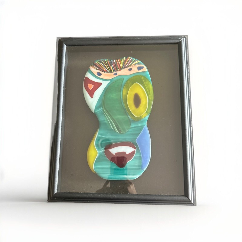 Abstract Art Glass Face, Framed Art Glass. Handmade in Great Condition
