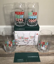 CAMBRIDGE CHRISTMAS COCKTAIL HOLIDAY JINGLE JUICE 4 GLASS SET 16 oz. NEW IN BOX