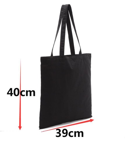 Black 100% Cotton Reusable Eco Shopping Library Travel Carry/Shoulder/Tote Bag - Picture 2 of 9