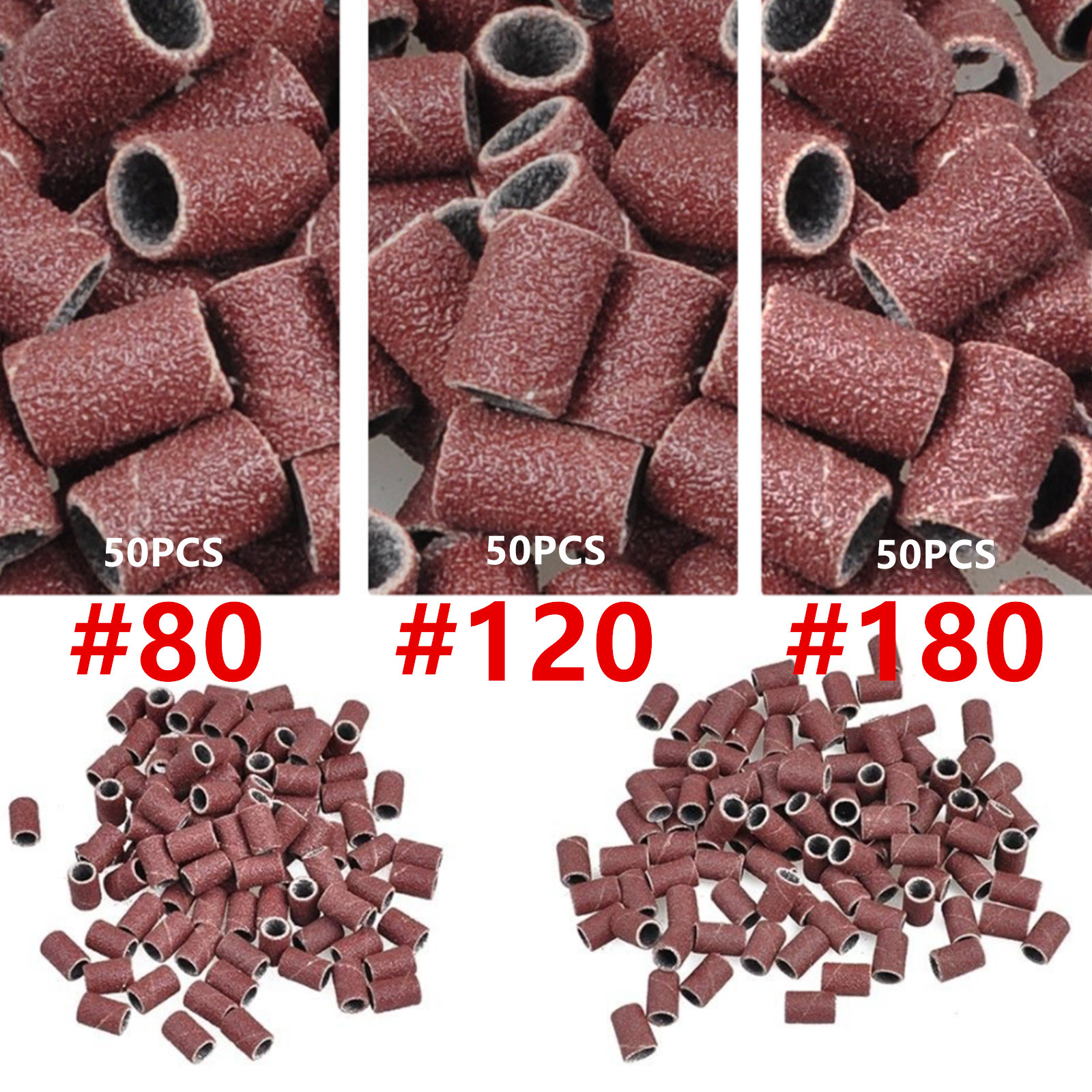 Pro 150PCS Sanding Band 80+120+180 Nail Grit Manicure Drill