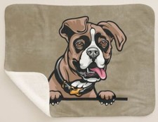Boxer Dog Breed Peeking Puppy Dog 3 Brown Sherpa Fleece Throw Blanket - 3 Sizes