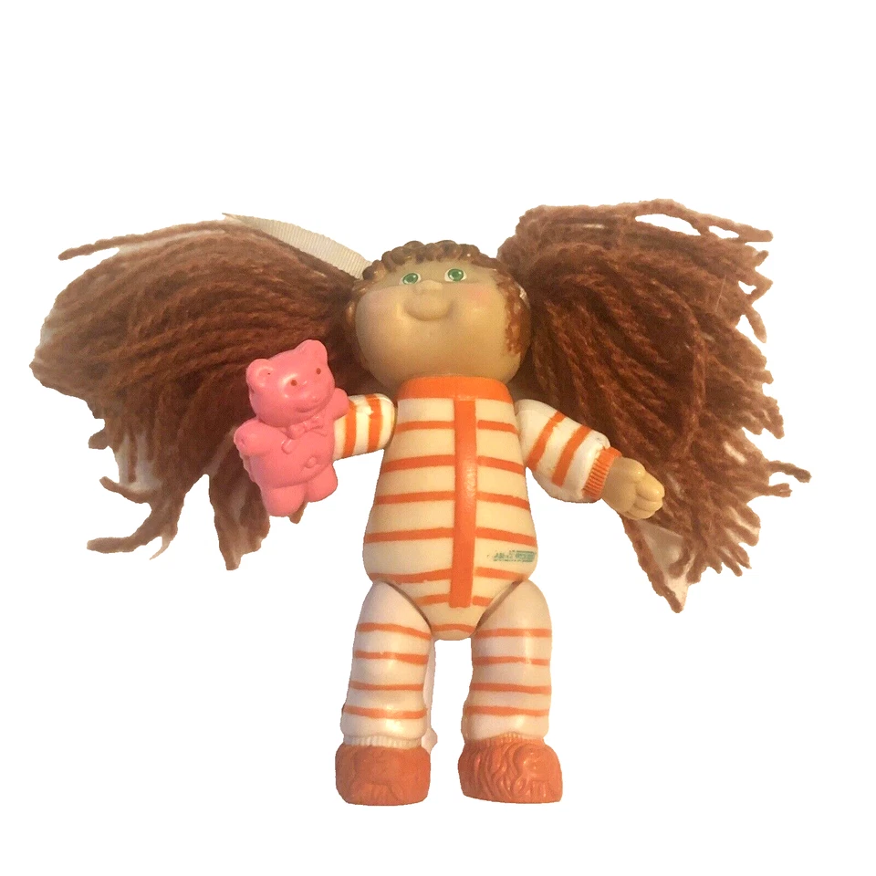 Vintage 1984 Cabbage Patch Kids Girl In Orange Striped Pajamas Bear Premium Toy - Image 4 of 4