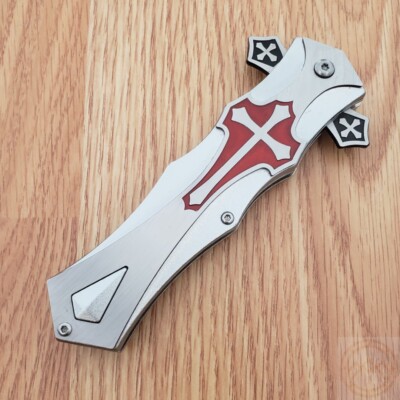 Tac Force 817rd Celtic Cross Linerlock Red Folding Blade Knife 5