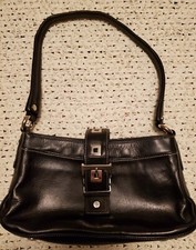 High Quality Perlina Black Leather Shoulder Bag Multiple Pockets Magnetic Buckle