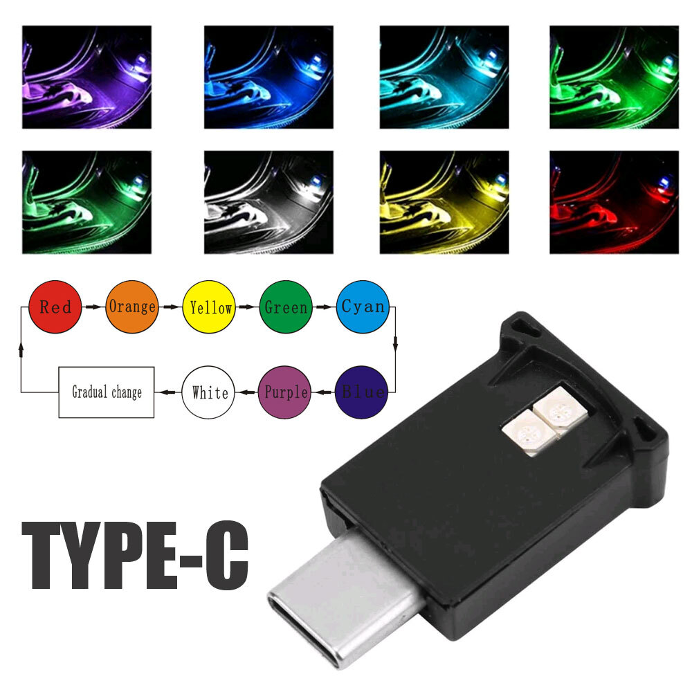 Type-C LED RGB Ambient Light For Car Interior Atmosphere Night Lamp Accessories