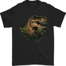 T-Rex Head in Foliage Dinosaur Mens T-Shirt 100 Cotton