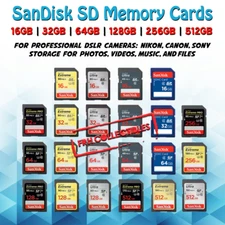 SanDisk SD Card Memory 16GB/32GB/64GB/128GB/256GB/512GB Extreme Pro Ultra lot 4K