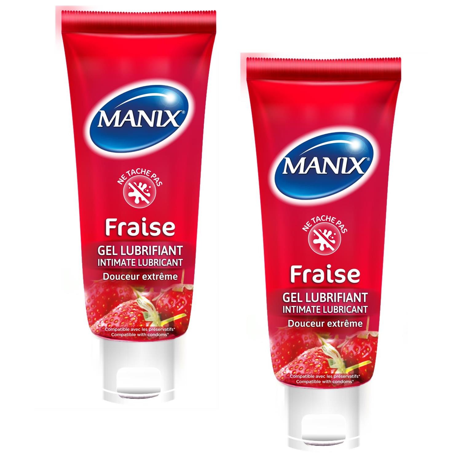 Manix Fraise gel lubrifiant intime base eau lot de 2 flacons hydratants