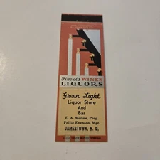 Green Light Liquor Store And Bar Jamestown North Dakota Matchbook Cover 