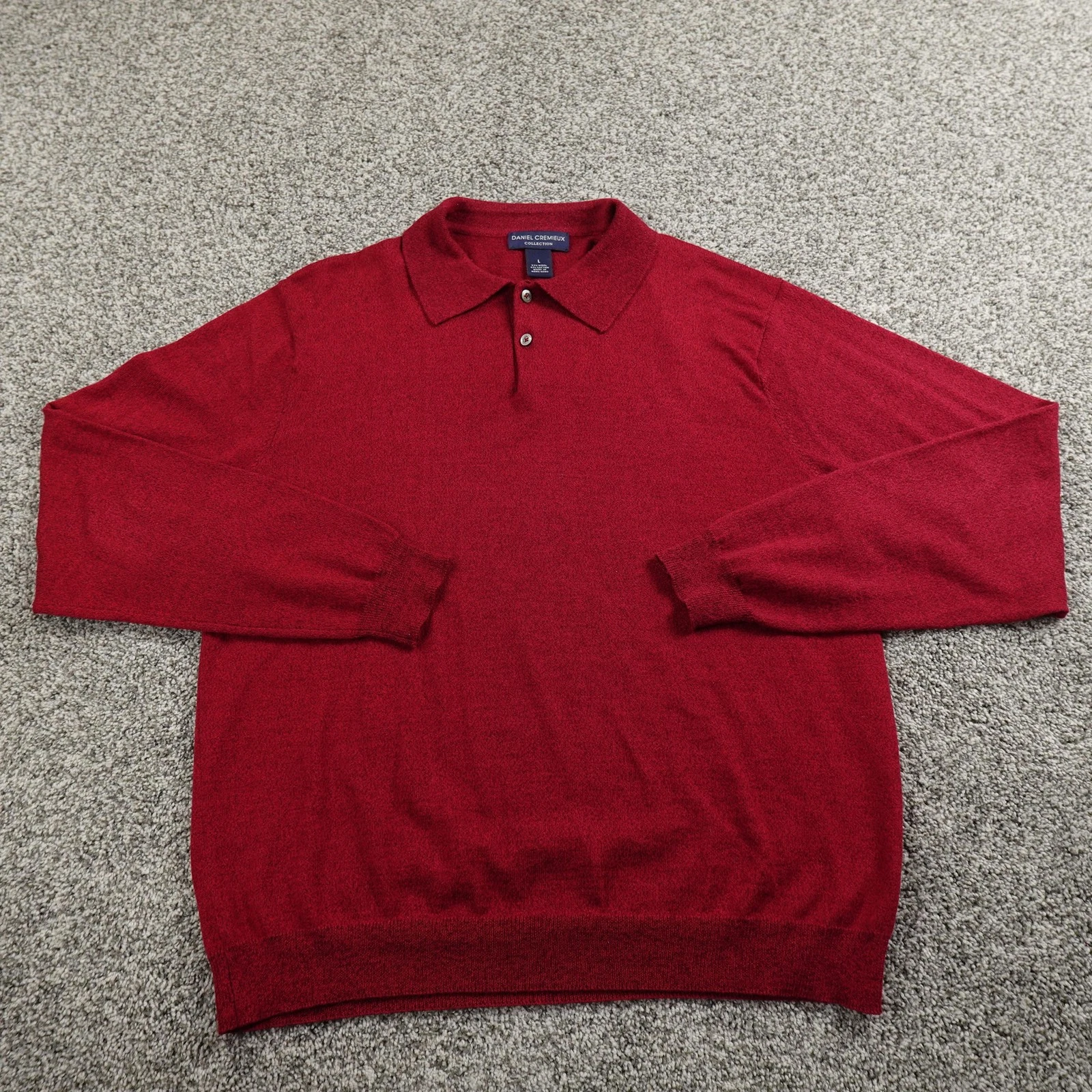 VTG Daniel Cremieux Sweater Mens L Red Wool Knit Collared Pullover Polo Soft 90s