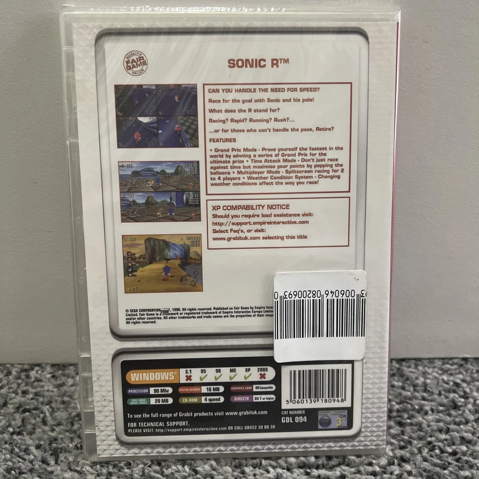 Sonic the Hedgehog, Sonic R, PC CD ROM, Windows, GRAB IT 2006 Version New Sealed - Image 2 of 4