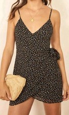 Reformation Troppo Confetti Black W/Colorful Polka Dots Wrap MINI Dress M SHORT!