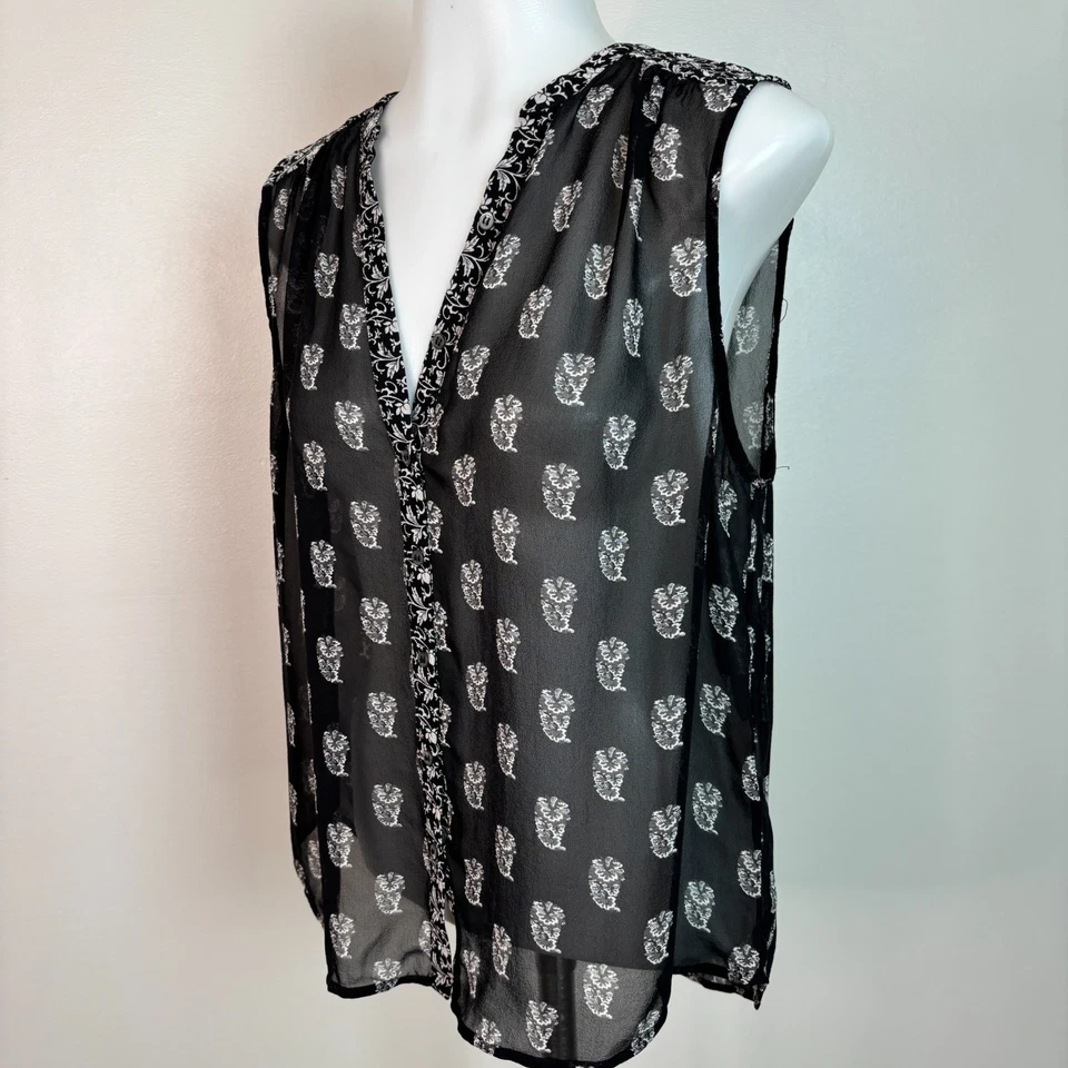 Joie Top средний шелк черный белый пейсли цветочный чистый без рукавов блузка женщин - Изображение 3 из 4