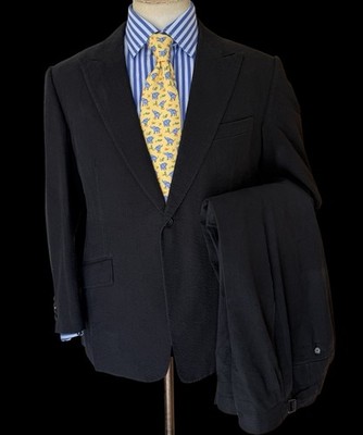 Savile Row Bespoke Black Seersucker Suit 38S / W32S Summer Suit