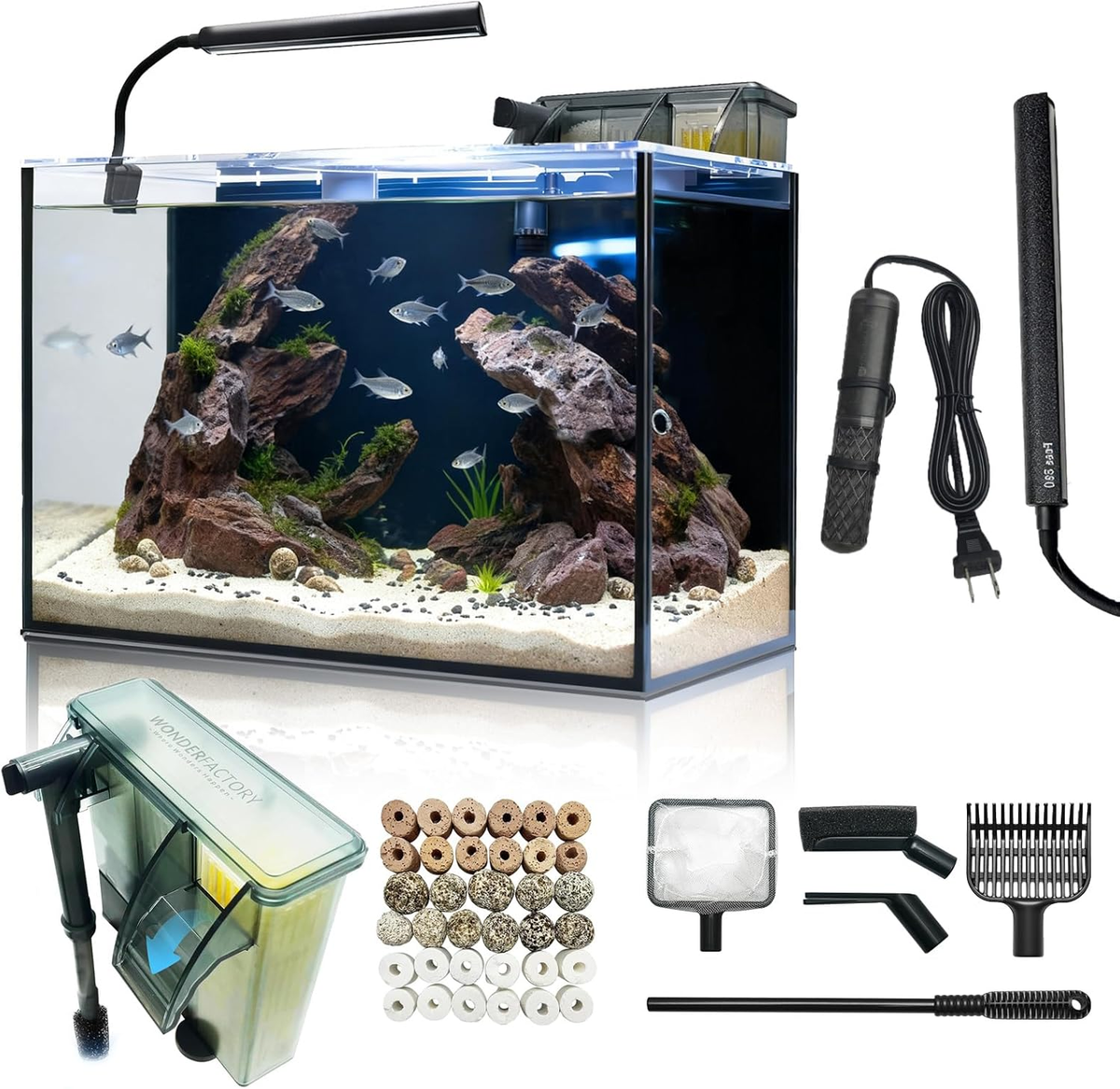 10-gal fish tank w accessories LAQUAL 10 Gallon Stand with Cabinet, Double Aquarium Stand for 10 & 5 Gallon Fish Tank, Heavy Metal Stand with Stable Structure, Adjustable Table Feet & Anti-tilt Device fish tank About this item SilentTriple Filtration Pro 10 Gallon Aquarium Set Glass