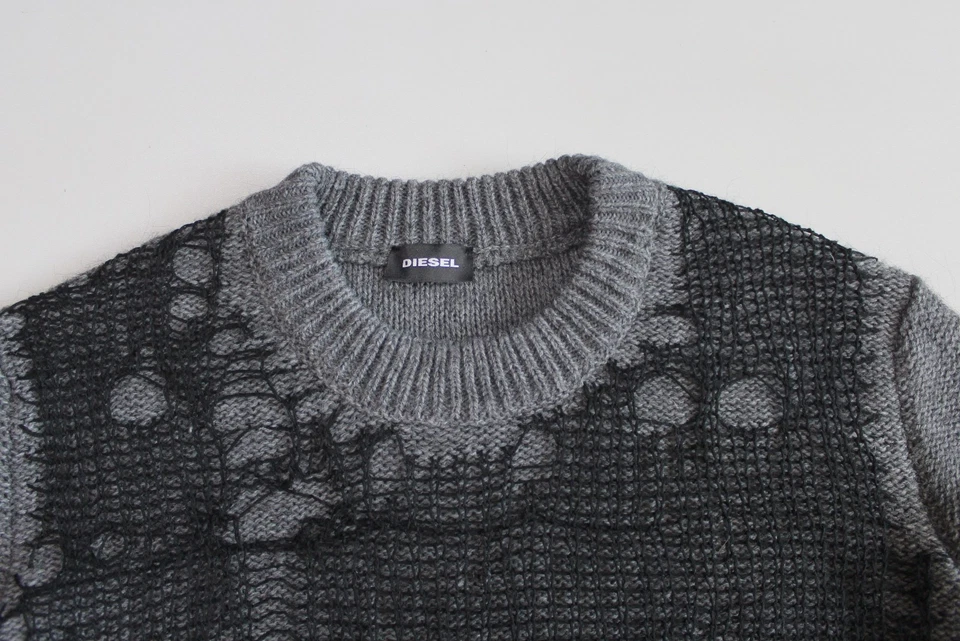 Men's DIESEL Destroyed-mesh Netting Sweater Avant Garde Wool Alpaca Blend (sz S) - Image 4 of 4