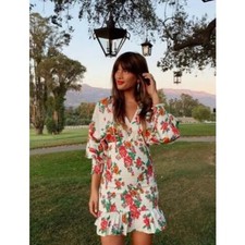 Rhode Resort Anya Mini Dress Smocked Floral Ruffle tropical summer getaway Sz S