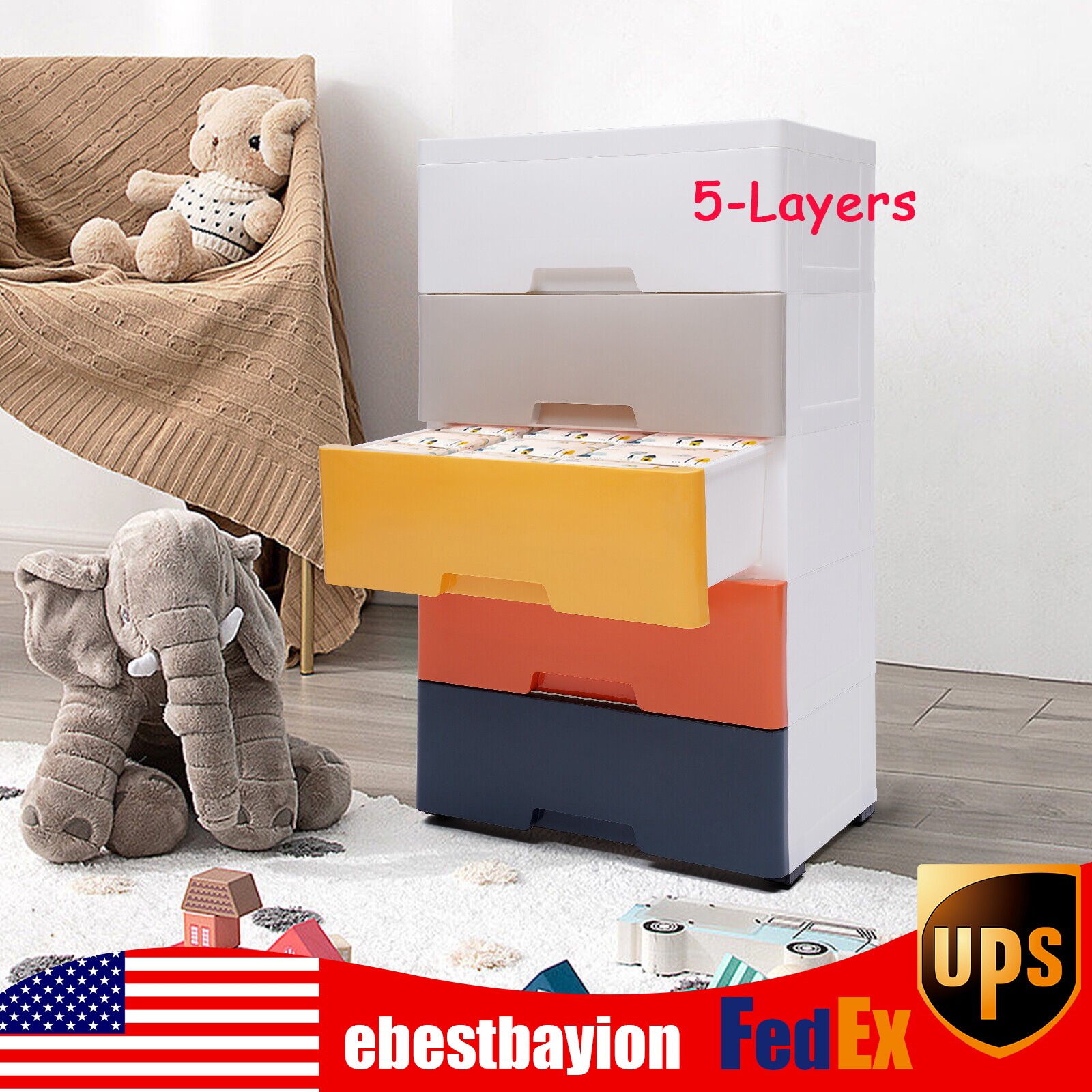 5-Tier Plastic Dresser with 5 Drawers for Bedroom Storage & Closet Organization