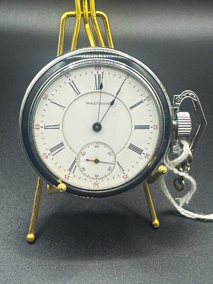 Waltham Pocket Watch Open Face Roman White Dial Small Seconds Solid Caseback
