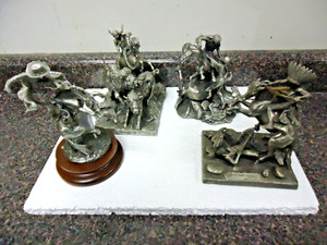 4 - 1970's Don Polland & Lance Fine Pewter Western Americana/Hunting Decor! F/S!