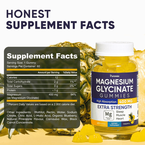 Magnesium Glycinate Gummies 400mg High Absorption for Adults Kids Sugar Free - Picture 4 of 7