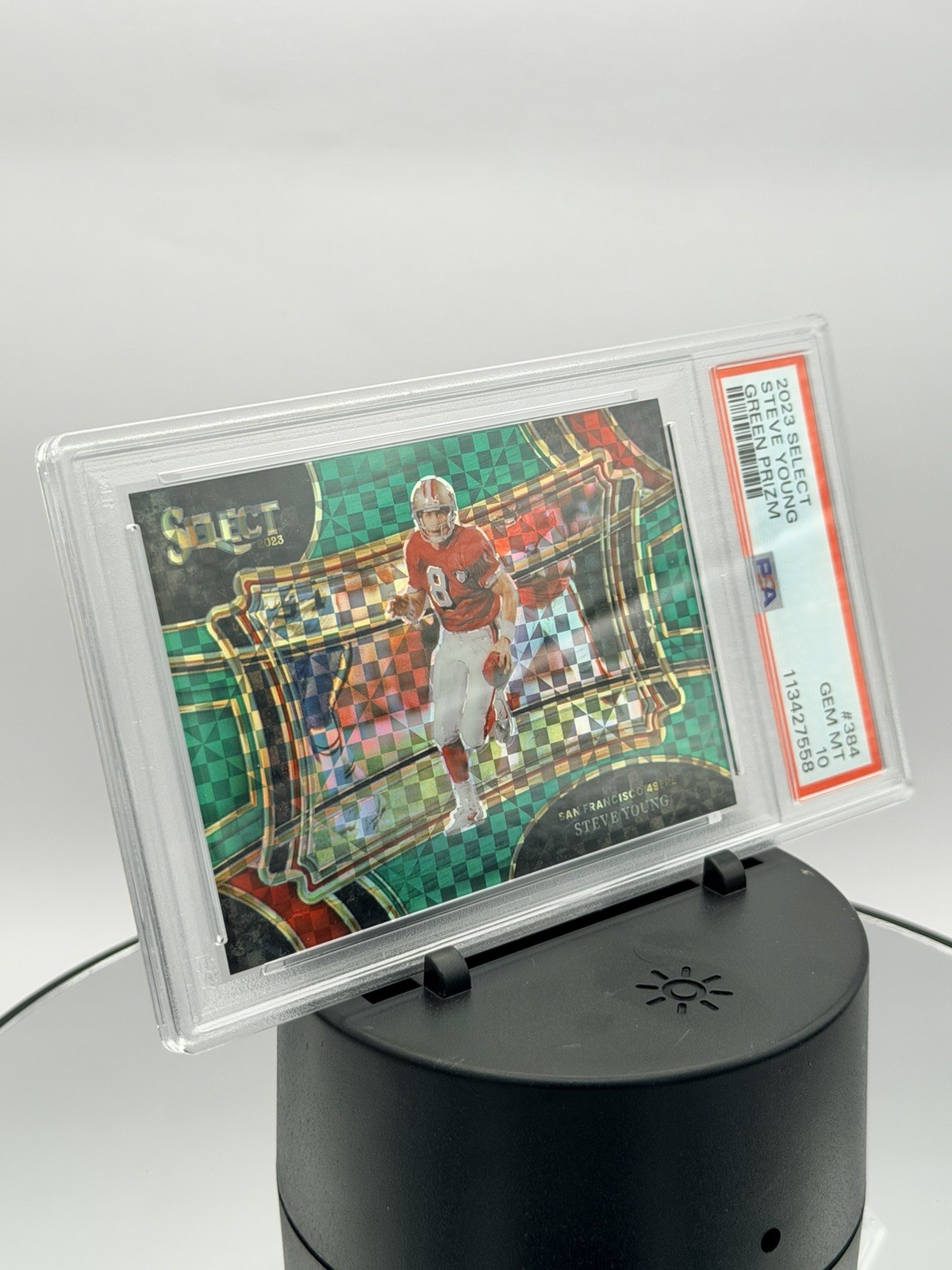 2023 Panini Select - Field Level Steve Young #384 Dragon Scale Prizm /5 PSA 10 view 2
