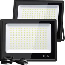 2 Pack 100W LED Flood Lights Outdoor, 12500LM Plug-in Hardwire Work Light IP6...