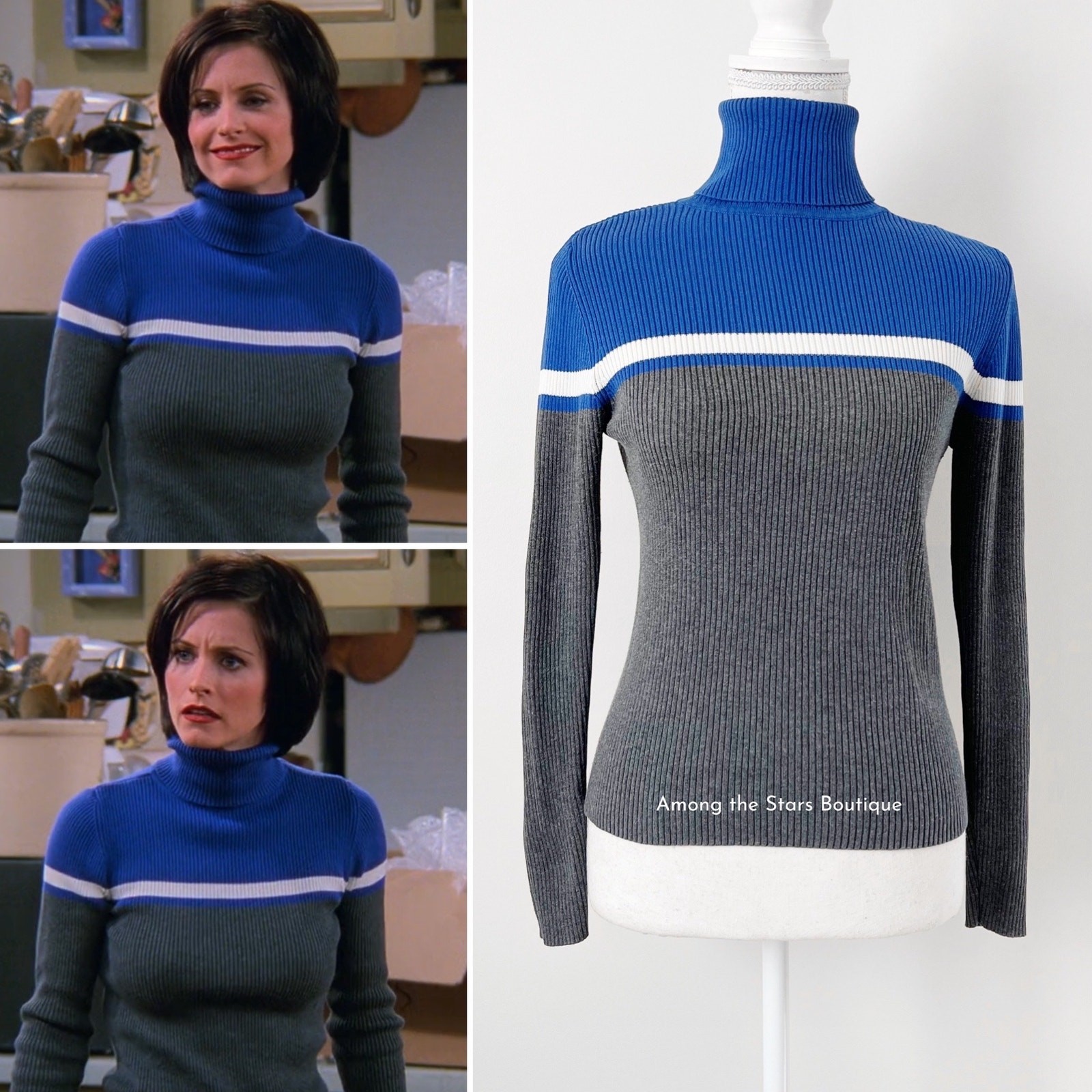 Very Rare 90s Vintage Colorblock Turtleneck Sweater ASO Monica Geller in Friends