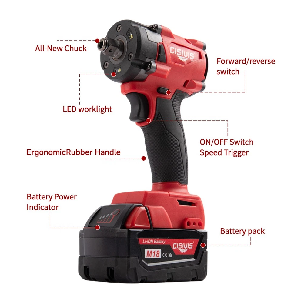 Kit de llaves de impacto de alto par CISIVIS 18V con batería y cargador para Milwaukee Foto 4 de 4
