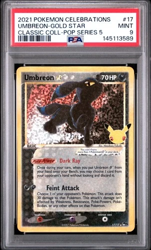 2021 POKEMON CELEBRATIONS CLASSIC COLLECTION #17 UMBREON-GOLD STAR PSA 9