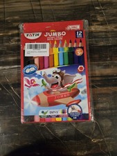 12 PCS Jumbo Colored Pencils Set X Big Sharpener Pre School Special Learners