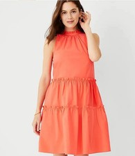 Ann Taylor Dress M Orange Ruffle Tiered Shift Cotton Blend Lined Sleeveless