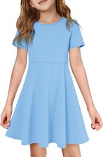 Girls Summer Short Sleeve Dress A Line Swing Basic Skater Twirl
