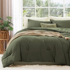 WRENSONGE Queen Comforter Set - 3 Pieces Prewashed Olive Green Comforter Soft Li