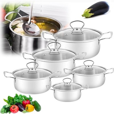 Topfset Induktion 5-teilig Kochtopf Set Unbeschichtet mit Glasdeckel für Nudeln