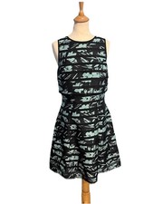 Coast Floral/Stripe Occasion Dress Pop-Over Skater Style Black Aqua UK 10 BNWT