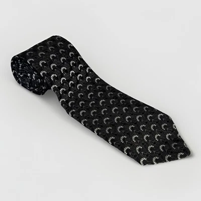Ermenegildo Zegna Black & Silver Brocade Silk Blend Italian Made Neck Tie - Image 1 of 4