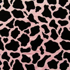 Cow Print on Nylon Spandex Fabric Pink/Black 4 Way Stretch/Per Yard