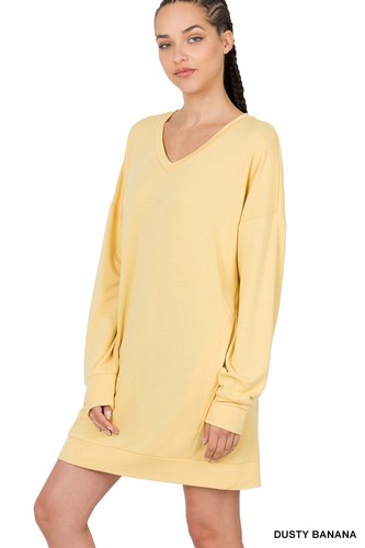 Women Round or V Neck Oversized Long Sweatshirt Loose Warm Fleece Top w/ Pockets - Picture 28 of 32