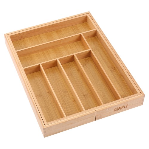 Extendable Bamboo Cutlery Tray Kitchen Drawer Organiser 9 Storage Compartments - Picture 5 of 6